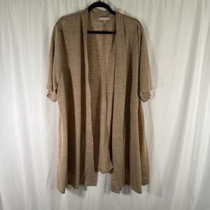 Woman Within Cardigan Women's 4X 34 36 Brown Open Front Linen Blend Short Sleeve